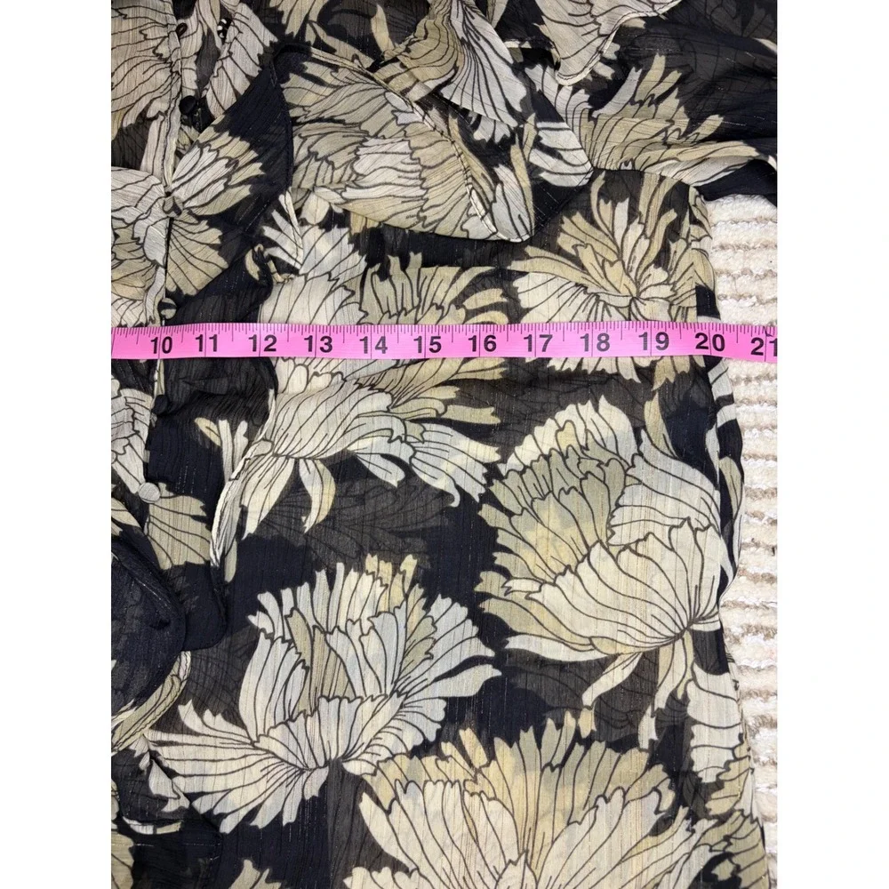 Mint Velvet Boho Floral Print Blouse Ruffle Metallic Lurex Chiffon Top M Chic